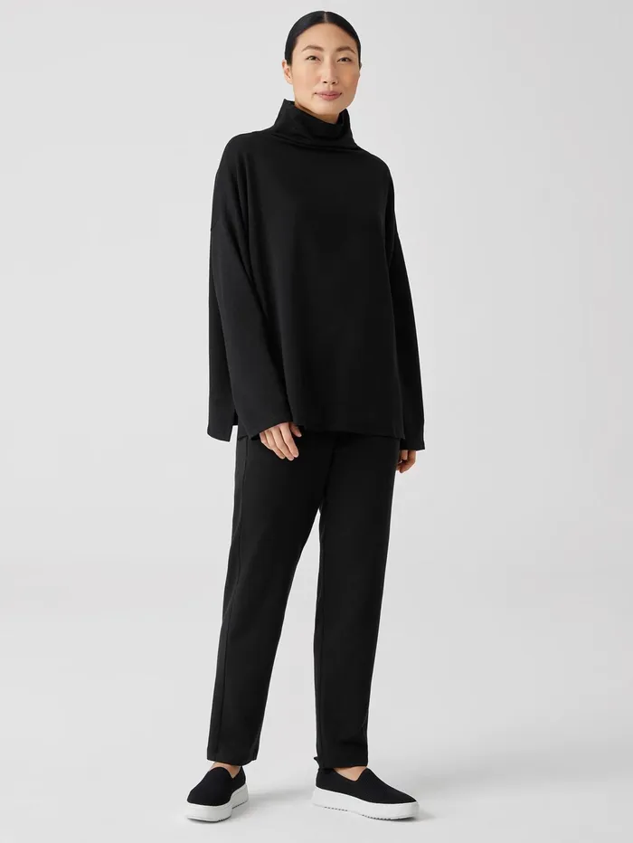 Tops and Tees Women Eileen Fisher Cozy Brushed Terry Funnel Hug Neck BoxTop Black