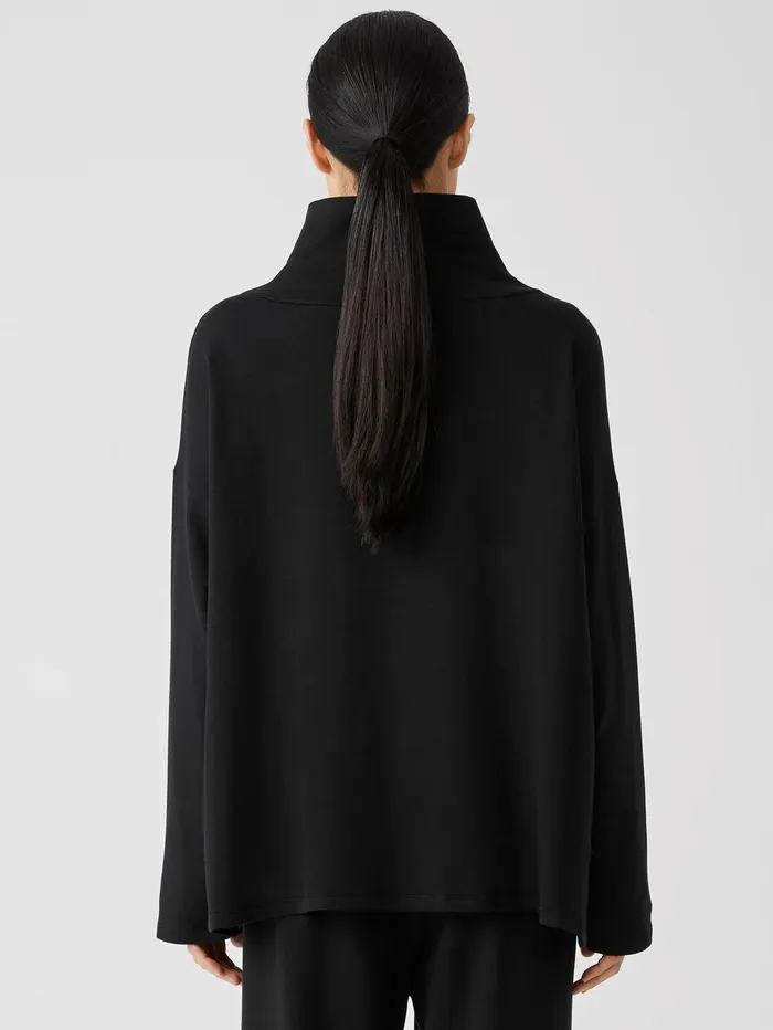 Tops and Tees Women Eileen Fisher Cozy Brushed Terry Funnel Hug Neck BoxTop Black