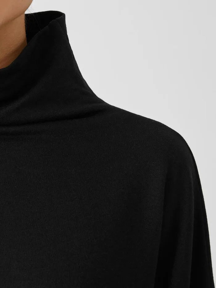 Tops and Tees Women Eileen Fisher Cozy Brushed Terry Funnel Hug Neck BoxTop Black