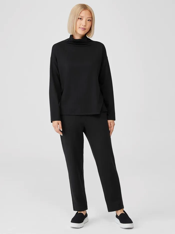 Tops and Tees Women Eileen Fisher Cozy Brushed Terry Funnel Hug Neck BoxTop Black