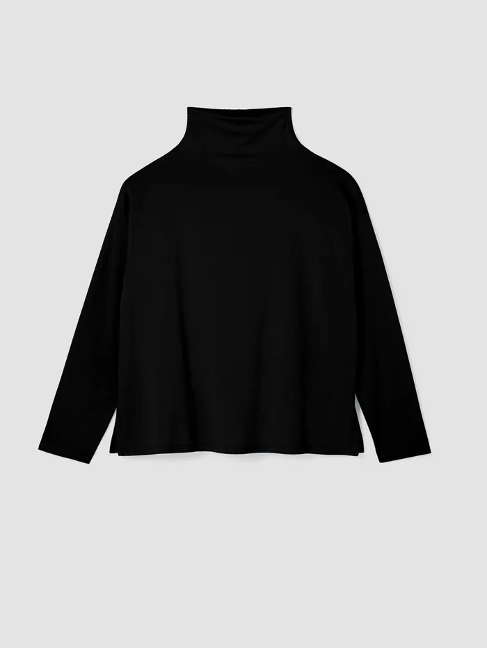 Tops and Tees Women Eileen Fisher Cozy Brushed Terry Funnel Hug Neck BoxTop Black