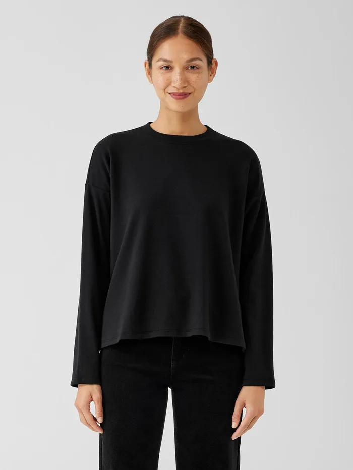 Tops and Tees Women Eileen Fisher Cozy Brushed Terry Hug BoxTop Black