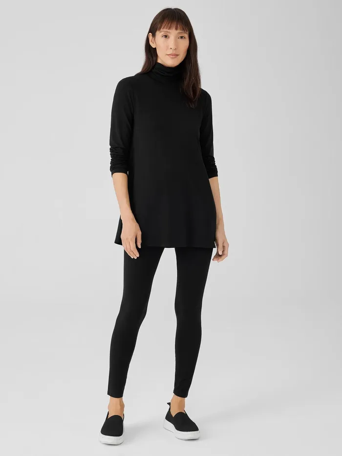 Tops and Tees Women Eileen Fisher Fine Jersey Scrunch Neck Long Top Black