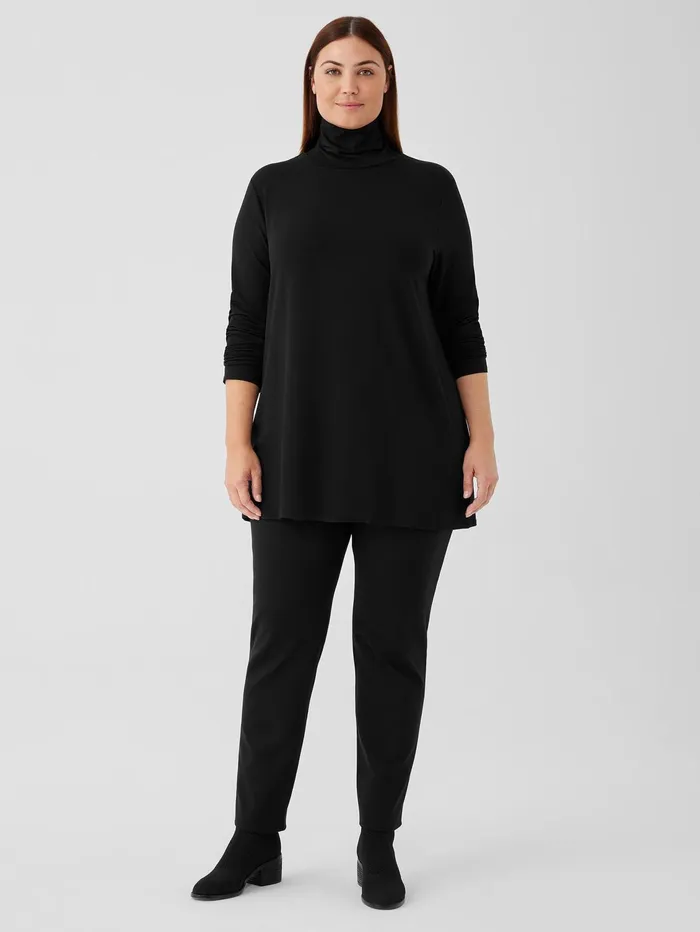 Tops and Tees Women Eileen Fisher Fine Jersey Scrunch Neck Long Top Black