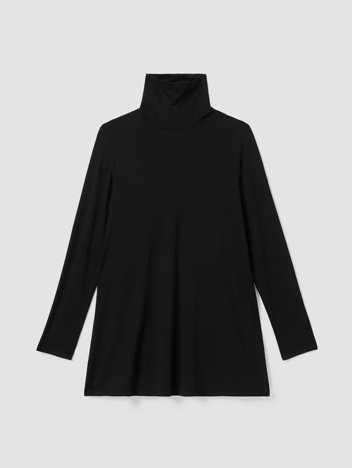 Tops and Tees Women Eileen Fisher Fine Jersey Scrunch Neck Long Top Black