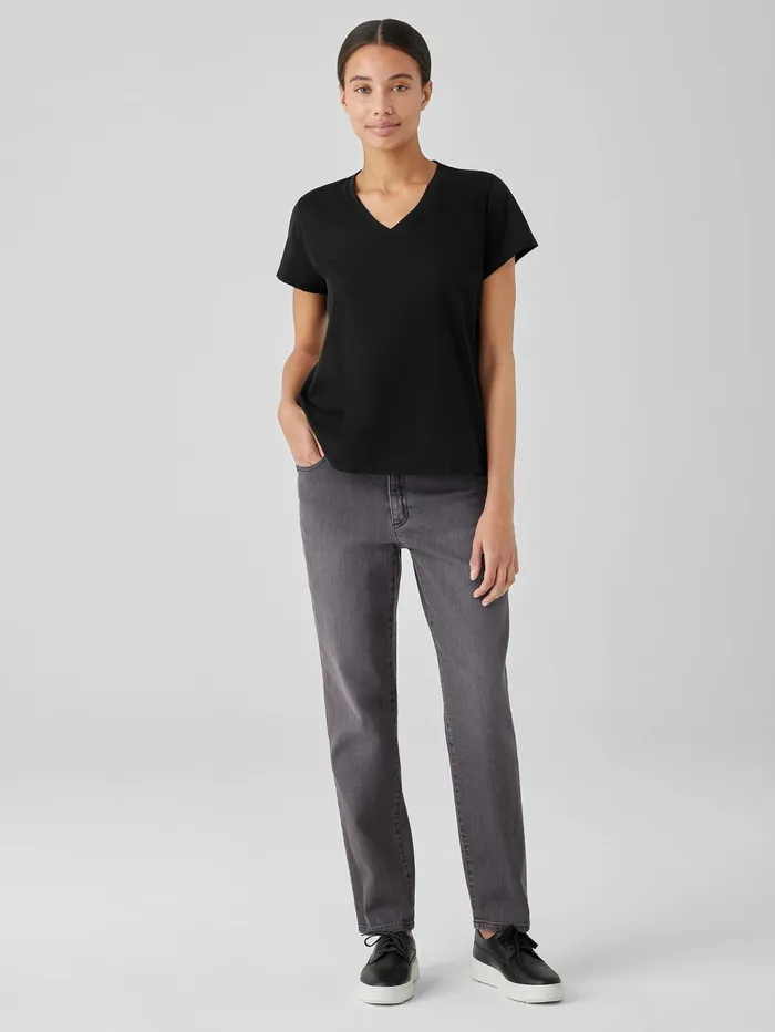 Tops and Tees Women Eileen Fisher Organic Pima Cotton Jersey VNeck Tee Black