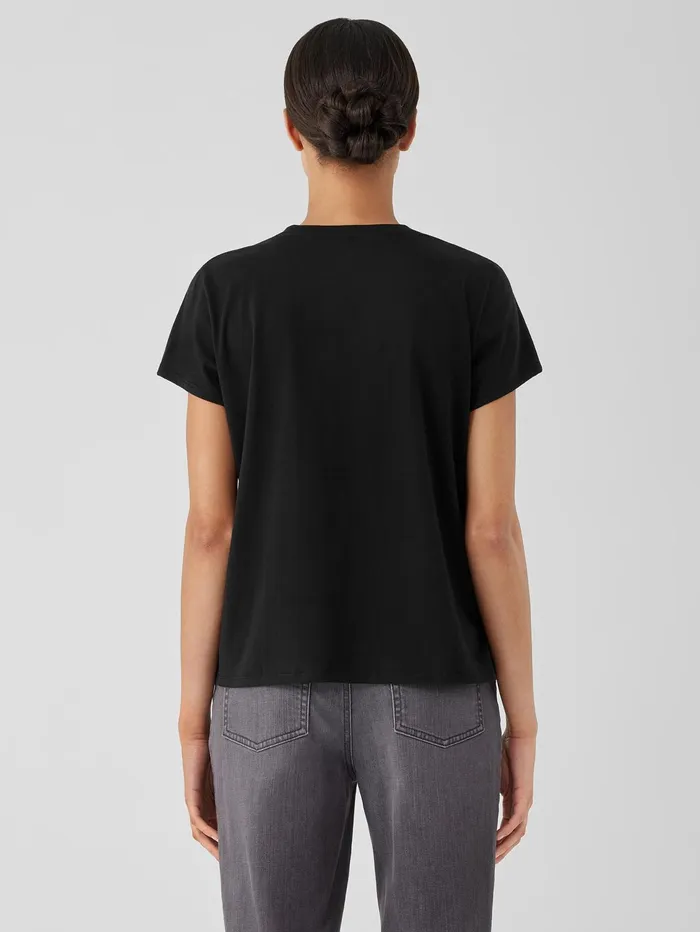 Tops and Tees Women Eileen Fisher Organic Pima Cotton Jersey VNeck Tee Black
