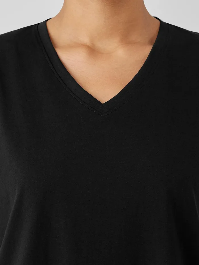 Tops and Tees Women Eileen Fisher Organic Pima Cotton Jersey VNeck Tee Black