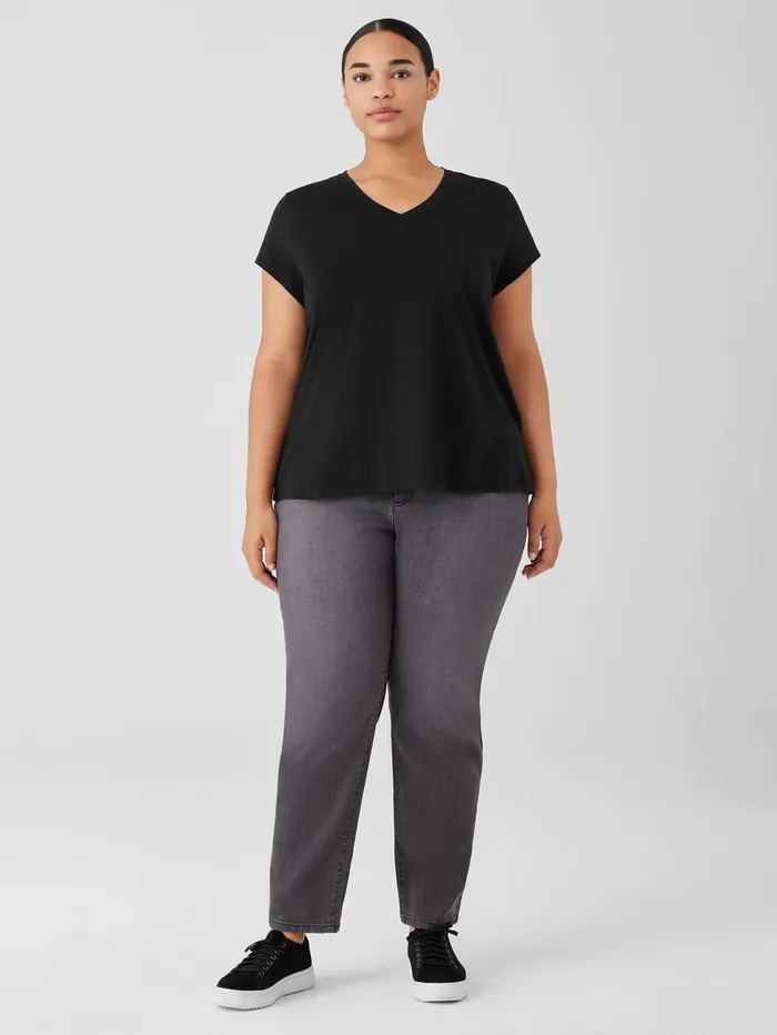 Tops and Tees Women Eileen Fisher Organic Pima Cotton Jersey VNeck Tee Black