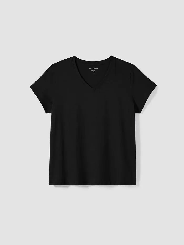 Tops and Tees Women Eileen Fisher Organic Pima Cotton Jersey VNeck Tee Black