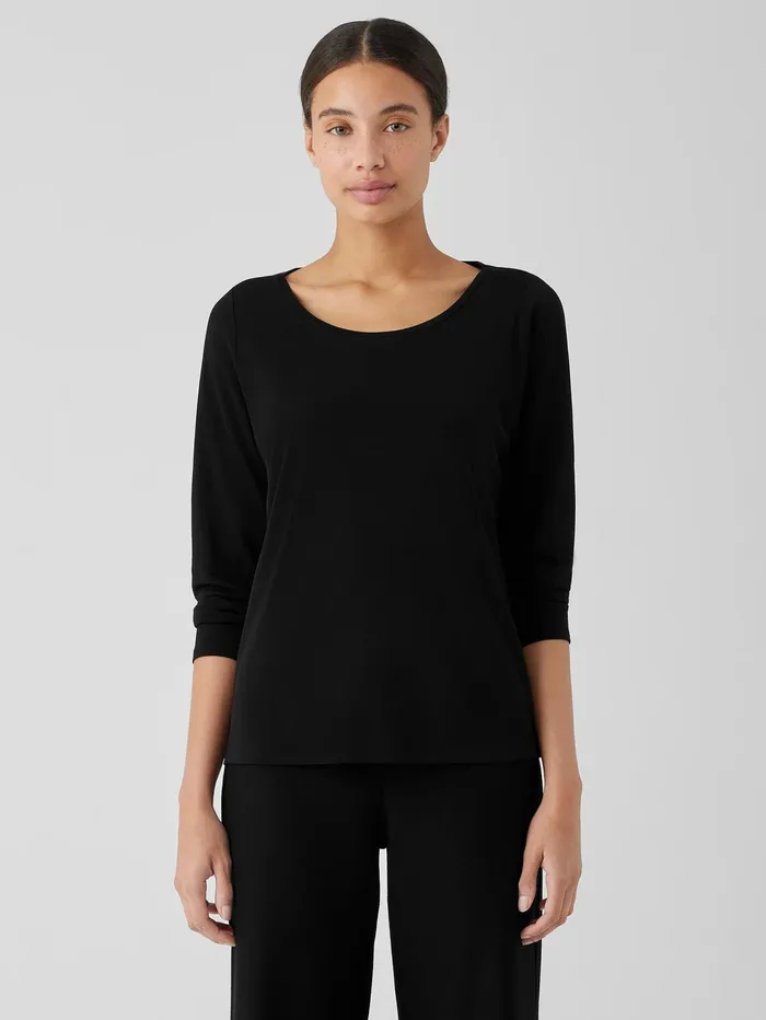Tops and Tees Women Eileen Fisher Stretch Silk Jersey Scoop Neck Top Black