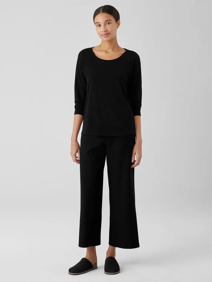 Tops and Tees Women Eileen Fisher Stretch Silk Jersey Scoop Neck Top Black