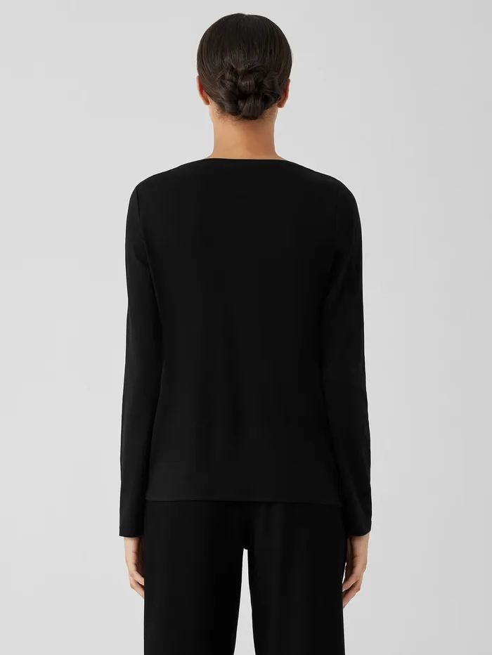 Tops and Tees Women Eileen Fisher Stretch Silk Jersey Scoop Neck Top Black