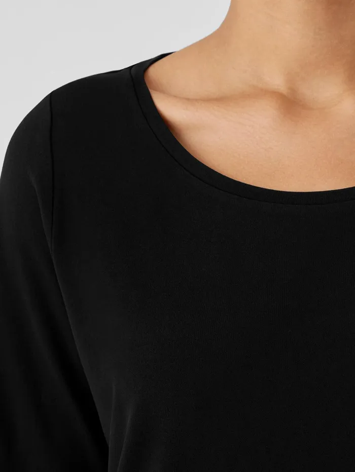 Tops and Tees Women Eileen Fisher Stretch Silk Jersey Scoop Neck Top Black