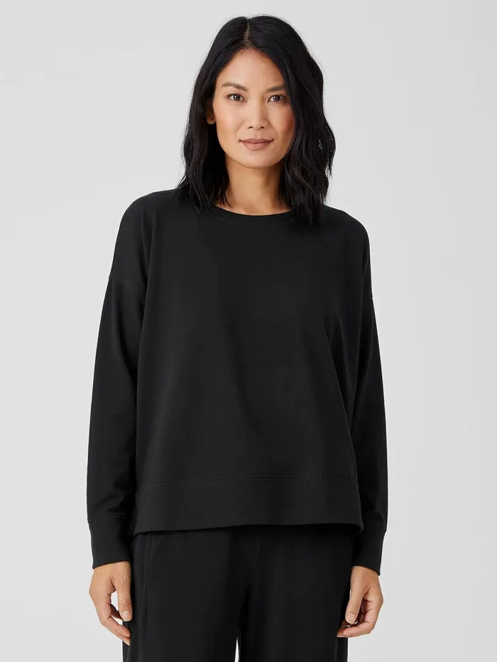 Tops and Tees Women Eileen Fisher Traceable Cotton Jersey Crew Neck Top Black Tops and Tees Women Eileen Fisher Traceable Cotton Jersey Crew Neck Top Black