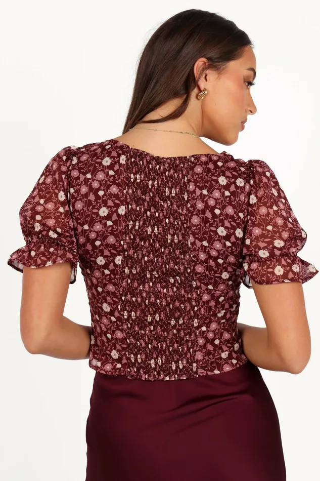 Tops Lucie Top Burgundy Multi Petal and Pup Women
