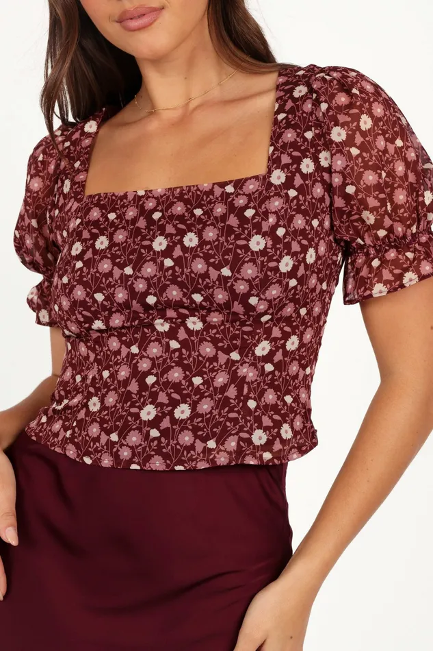 Tops Lucie Top Burgundy Multi Petal and Pup Women