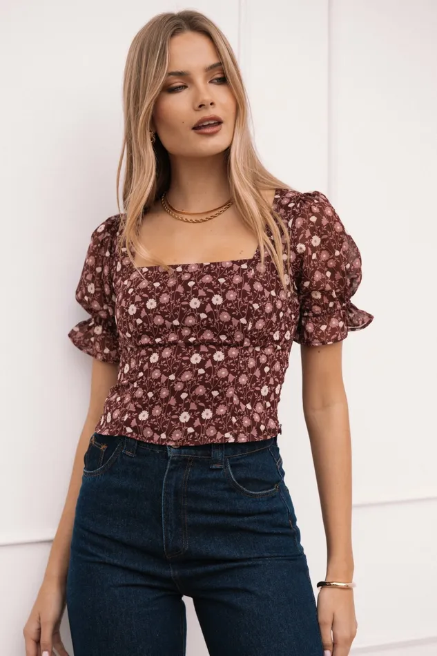 Tops Lucie Top Burgundy Multi Petal and Pup Women
