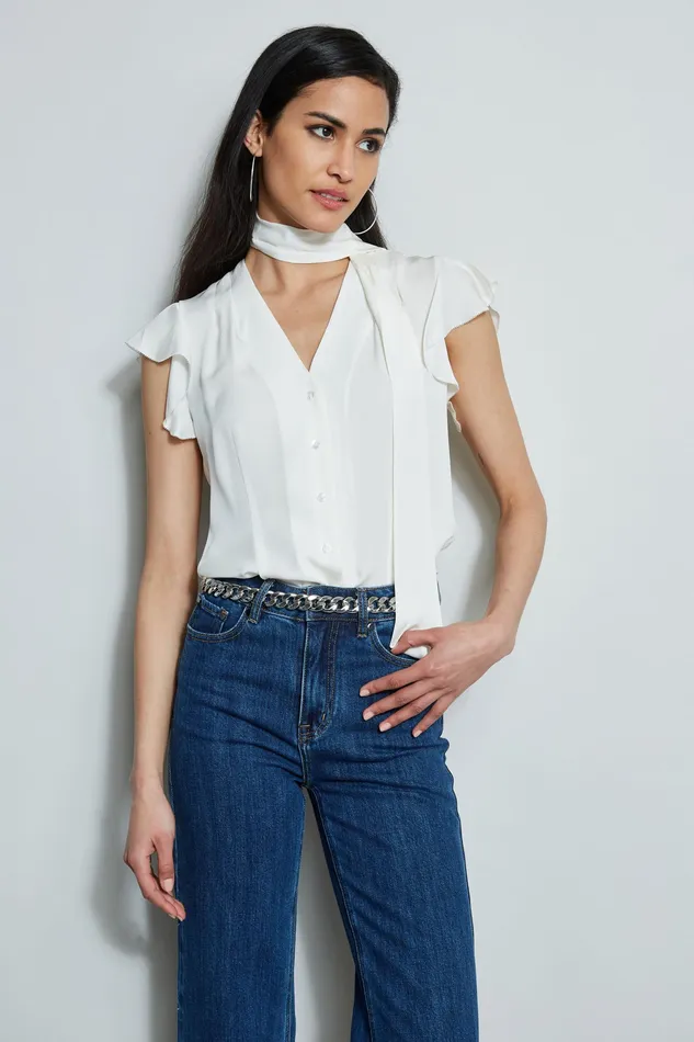 Tops Women Elie Tahari Flutter Sleeve Tie Shirt FRESH PEARL