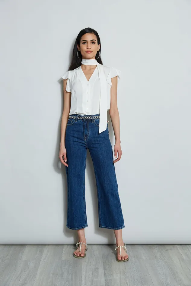 Tops Women Elie Tahari Flutter Sleeve Tie Shirt FRESH PEARL