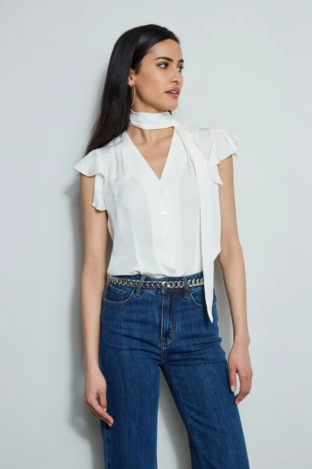 Tops Women Elie Tahari Flutter Sleeve Tie Shirt FRESH PEARL