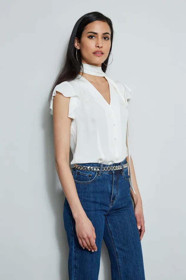 Tops Women Elie Tahari Flutter Sleeve Tie Shirt FRESH PEARL