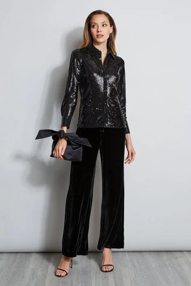 Tops Women Elie Tahari Sequin Button Down Shirt BLACK