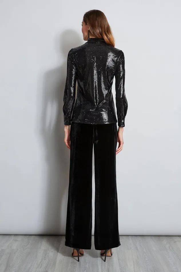 Tops Women Elie Tahari Sequin Button Down Shirt BLACK