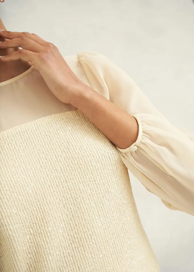 Tops Women HOBBS Zariah Sequin Top Buttercream
