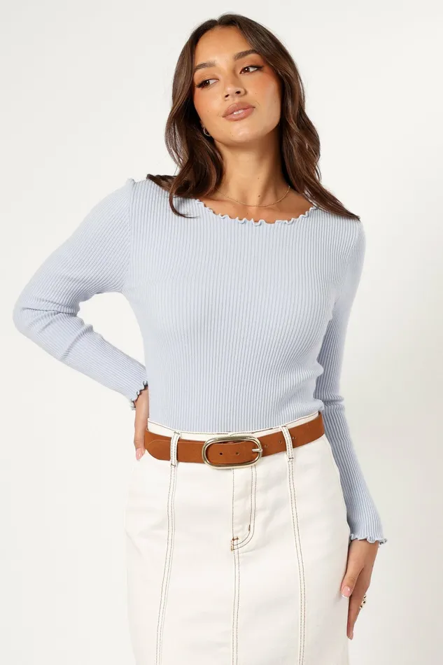 Tops Women Kya Knit Top Light Blue Petal and Pup