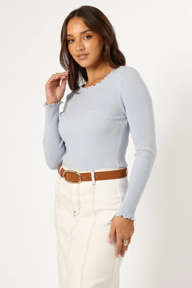 Tops Women Kya Knit Top Light Blue Petal and Pup