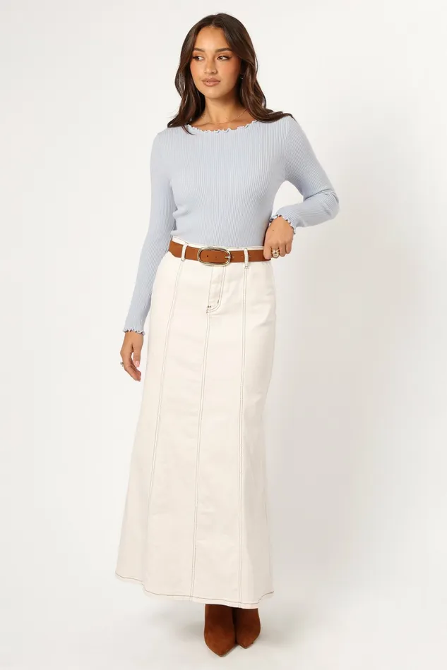 Tops Women Kya Knit Top Light Blue Petal and Pup