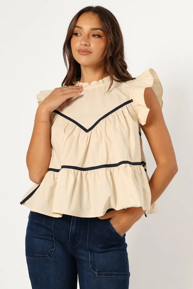Tops Women Lynn Ruffle Top Ivory Petal and Pup
