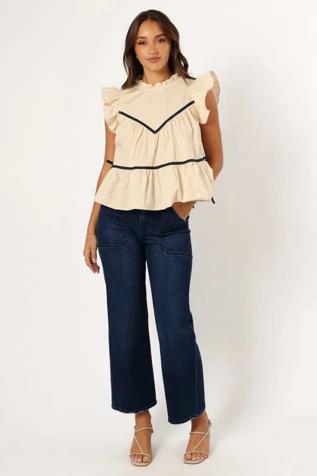 Tops Women Lynn Ruffle Top Ivory Petal and Pup
