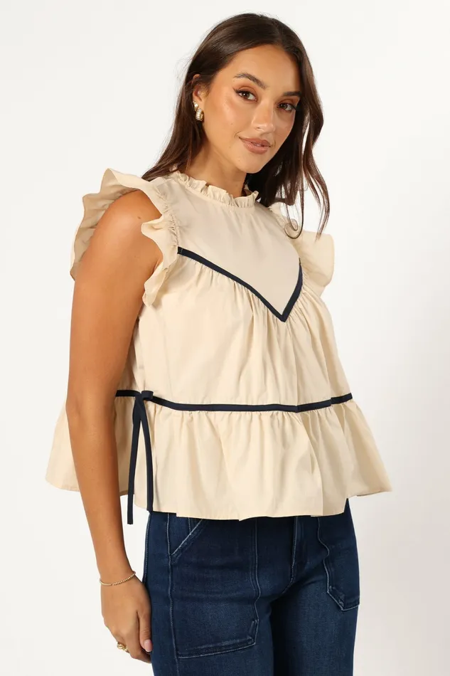 Tops Women Lynn Ruffle Top Ivory Petal and Pup