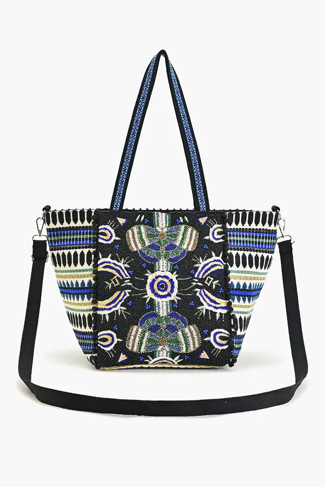 Totes Women America and Beyond Black Navy Butterfly Embellished Tote