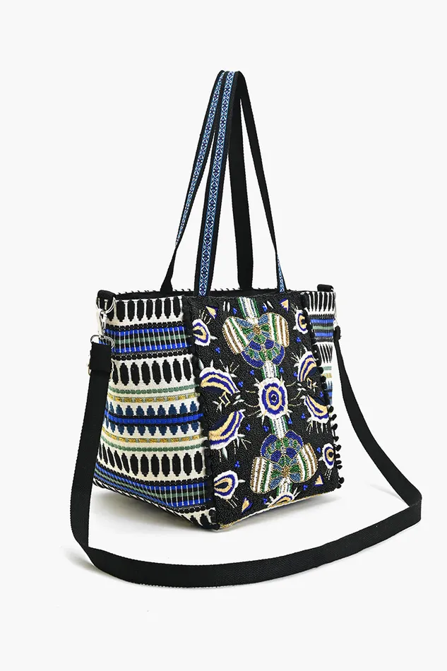 Totes Women America and Beyond Black Navy Butterfly Embellished Tote