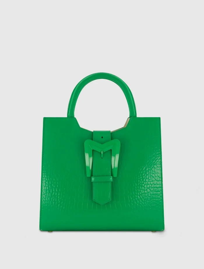 Totes Women Mac Duggal Buckled Medium Croco Green Leather Tote Bag with Detachable Strap Spring Green Totes Women Mac Duggal Buckled Medium Croco Green Leather Tote Bag with Detachable Strap Spring Green