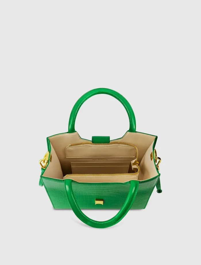 Totes Women Mac Duggal Buckled Medium Croco Green Leather Tote Bag with Detachable Strap Spring Green