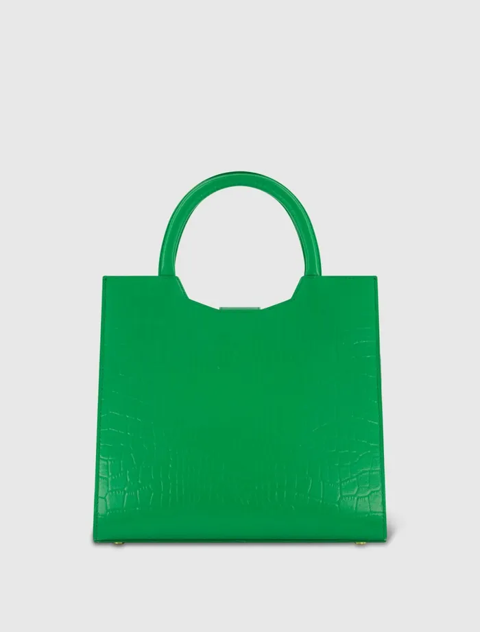 Totes Women Mac Duggal Buckled Medium Croco Green Leather Tote Bag with Detachable Strap Spring Green