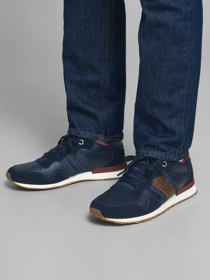 Trainers JACK and JONES Mens FAUX LEATHER SNEAKERS Blue Navy Blazer Near Me