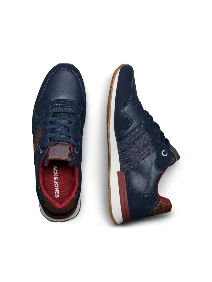 Trainers JACK and JONES Mens FAUX LEATHER SNEAKERS Blue Navy Blazer Near Me