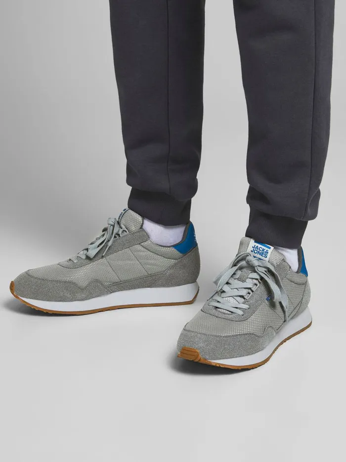 Trainers JACK and JONES Mens MESH FAUX SUEDE SNEAKERS Grey Frost Gray Gift 4 You