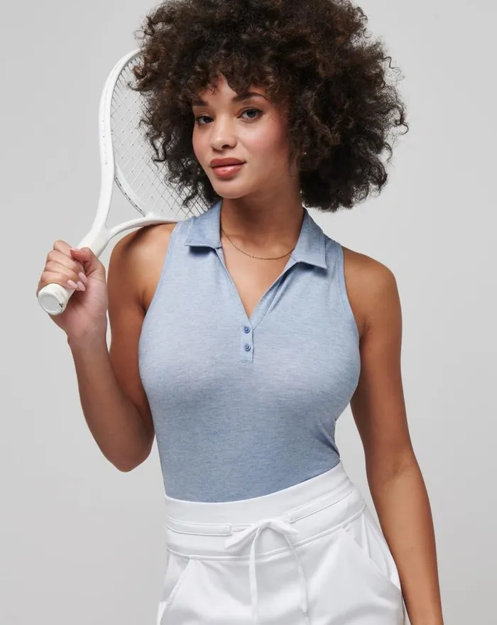 TravisMathew FEATHERWEIGHT ACTIVE SLEEVELESS POLO Heather Moonlight Blue Women Polos