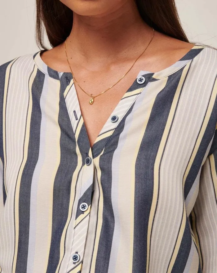 TravisMathew LUCKY LOO TWILL TIE WAIST ROMPER Navy Stripe Women Jumpsuits and Rompers TravisMathew LUCKY LOO TWILL TIE WAIST ROMPER Navy Stripe Women Jumpsuits and Rompers