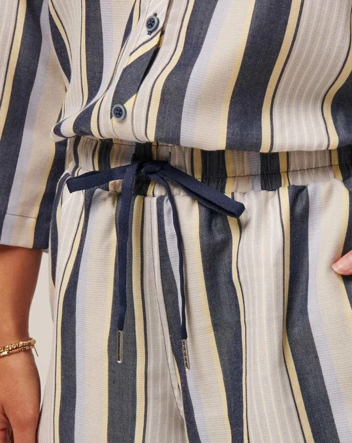TravisMathew LUCKY LOO TWILL TIE WAIST ROMPER Navy Stripe Women Jumpsuits and Rompers TravisMathew LUCKY LOO TWILL TIE WAIST ROMPER Navy Stripe Women Jumpsuits and Rompers