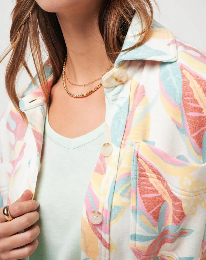 TravisMathew VACAY AND ROSE CLOUD FLEECE SHACKET Ivory Multi Women Jackets