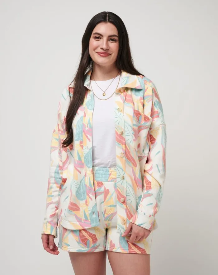 TravisMathew VACAY AND ROSE CLOUD FLEECE SHACKET Ivory Multi Women Jackets
