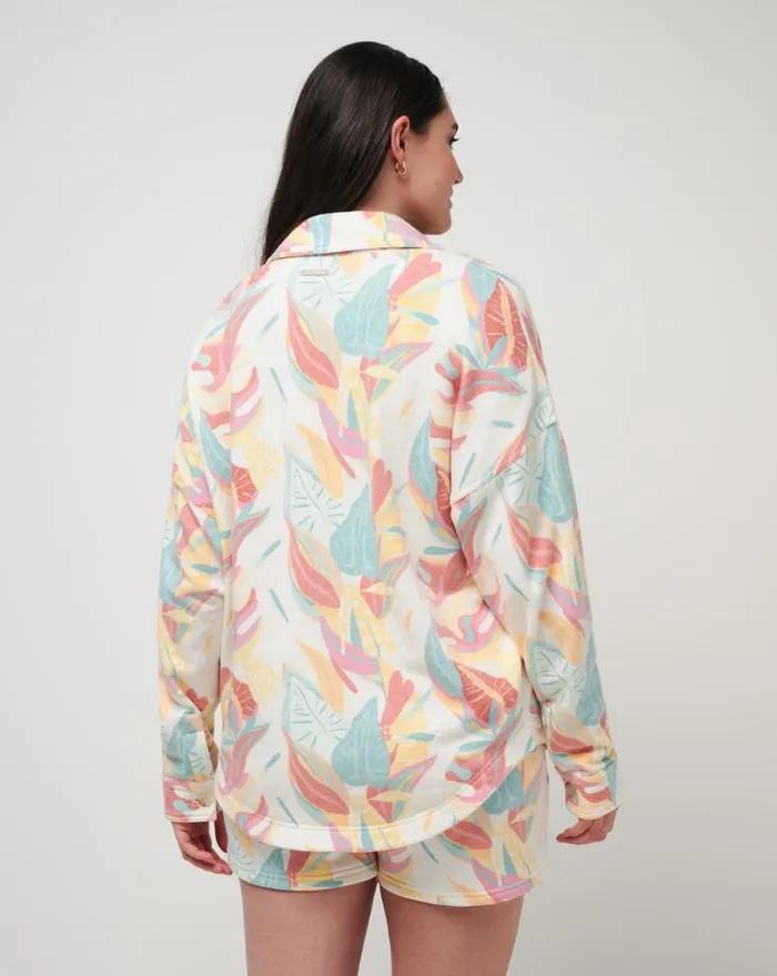 TravisMathew VACAY AND ROSE CLOUD FLEECE SHACKET Ivory Multi Women Jackets