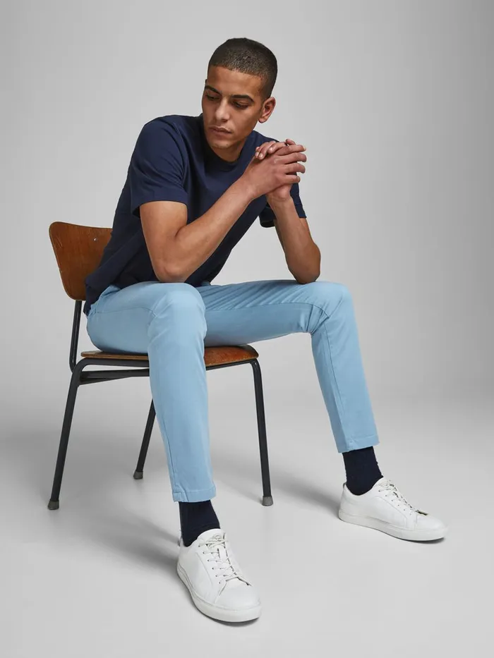 Trousers JACK and JONES Mens MARCO BOWIE SA CHINOS Blue Faded Denim